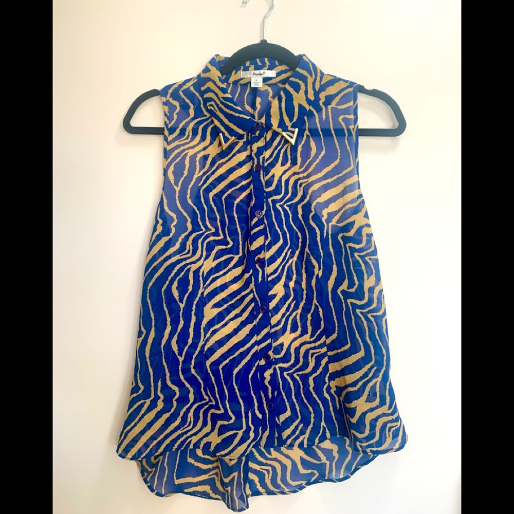 Papaya Blue and Tan colour sheer top